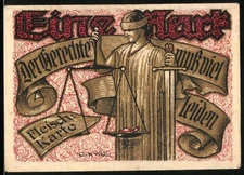 Notgeld Tonndorf-Lohe, 1921, 1 Mark, Darstellung von Justitia mit Waage und Tex 