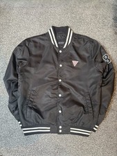 Guess Varsity Bomber Jacket Back Logo Size Men’s Large Black Used