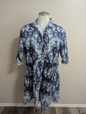 Ro’s Garden Tyla Deauville Blue Ikat Mini Shirt Dress XS Cotton