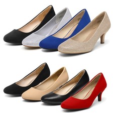 Womens Low Heel Pump Shoes Round Toe Slip On Wedding Party Dress Pump Shoes