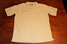 Boy Scouts of America BSA Men's Shirt Tan Large 100 Supplex Nylon Sewn Patches