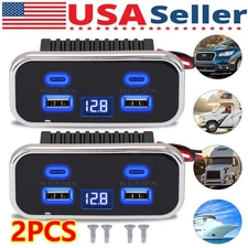12V-24V Dual Type C & USB A Car Charging Socket Voltage Display Outlet Cars RV