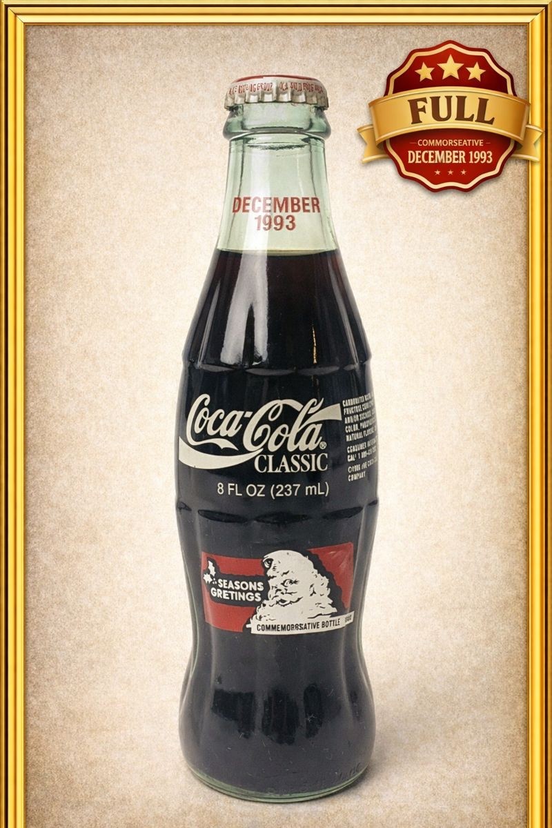 Coca Cola Classic Full Bottle Seasons Greetings December 1993