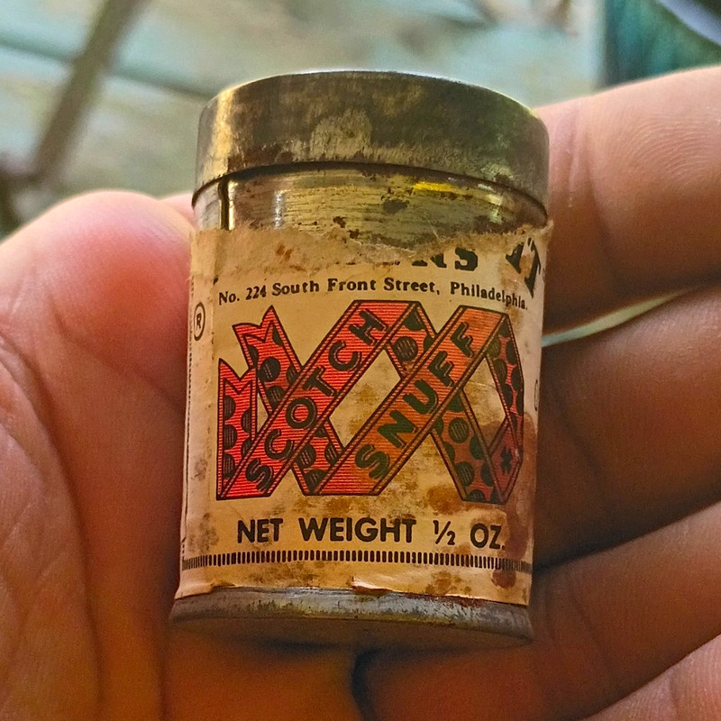 Vintage Scotch Snuff Glass Jar Bottle with Paper Label, 1/2 oz