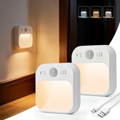 Bewegungssensor Nachtlicht - 2er Pack USB-C Aufladbare LED Nachtlicht Dimmbar...