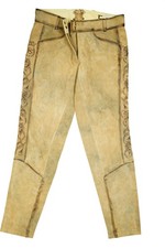 F&S 34 L28 Lederhosen Beige Cowboy Ladies Traditional Oktoberfest Goatskin W27 S