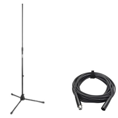 Mic Stand Tripod-Base + 25ft XLR Microphone Cable Vocal Stage Studio Bundle