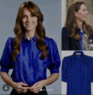 New Lisou Betty Blue Silk Rainbow Shirt ASO KATE MIDDLETON PRINCESS 12 8 RP £250