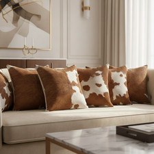 New 100% Cowhide Leather Hairy Cow Fur Skin Pillows Cushion Covers Decor 40x40cm