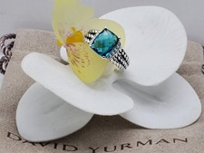 D.Y. Sterling Silver London blue Topaz  Diamonds Petite Wheaton Ring Sz 7