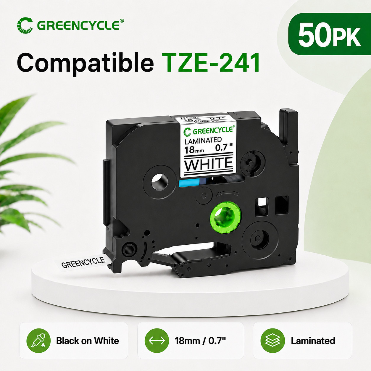 50x TZe241 TZ241 Black on White 18mm 0.7in Label Maker Tape for Brother PT-580C