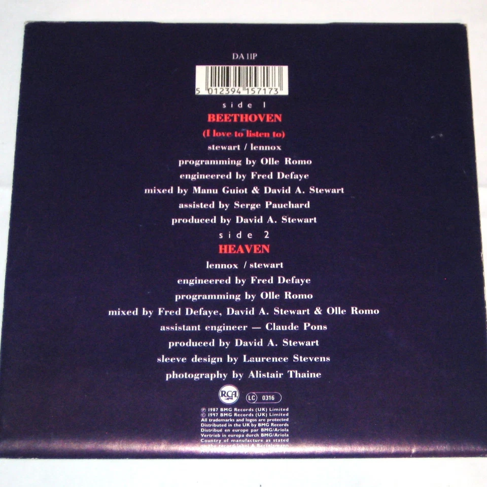 EURYTHMICS Beethoven 7" UK Poster Sleeve 45 RCA 1987 87 Limited Edition - Image 2 of 3