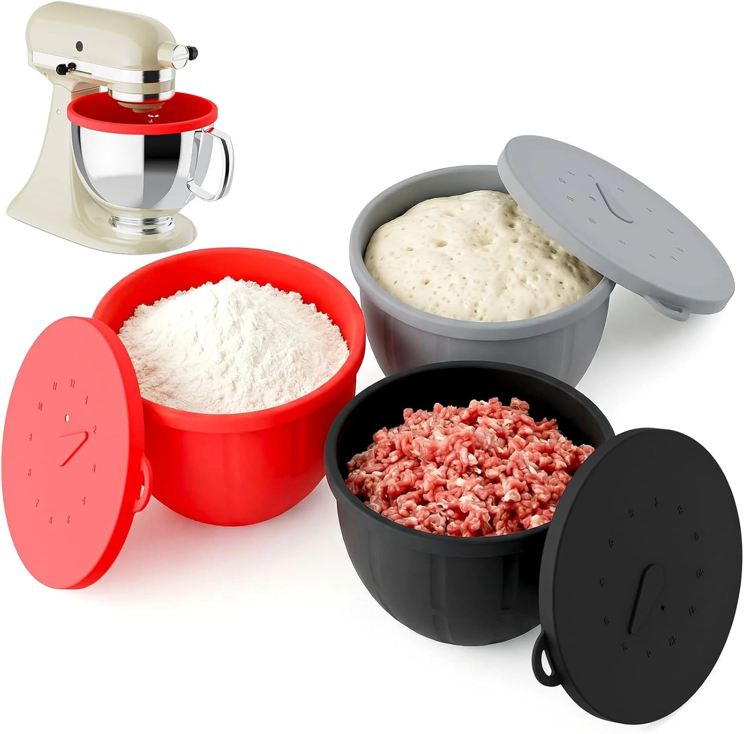 Silicone Liners for Kitchenaid Mixers - Mixing Bowl Liners with Lids for 5 Qt Ti