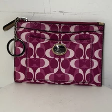 Coach Peyton Dream C Signature Dark Pink Medium Skinny Key Ring Wallet  F50525