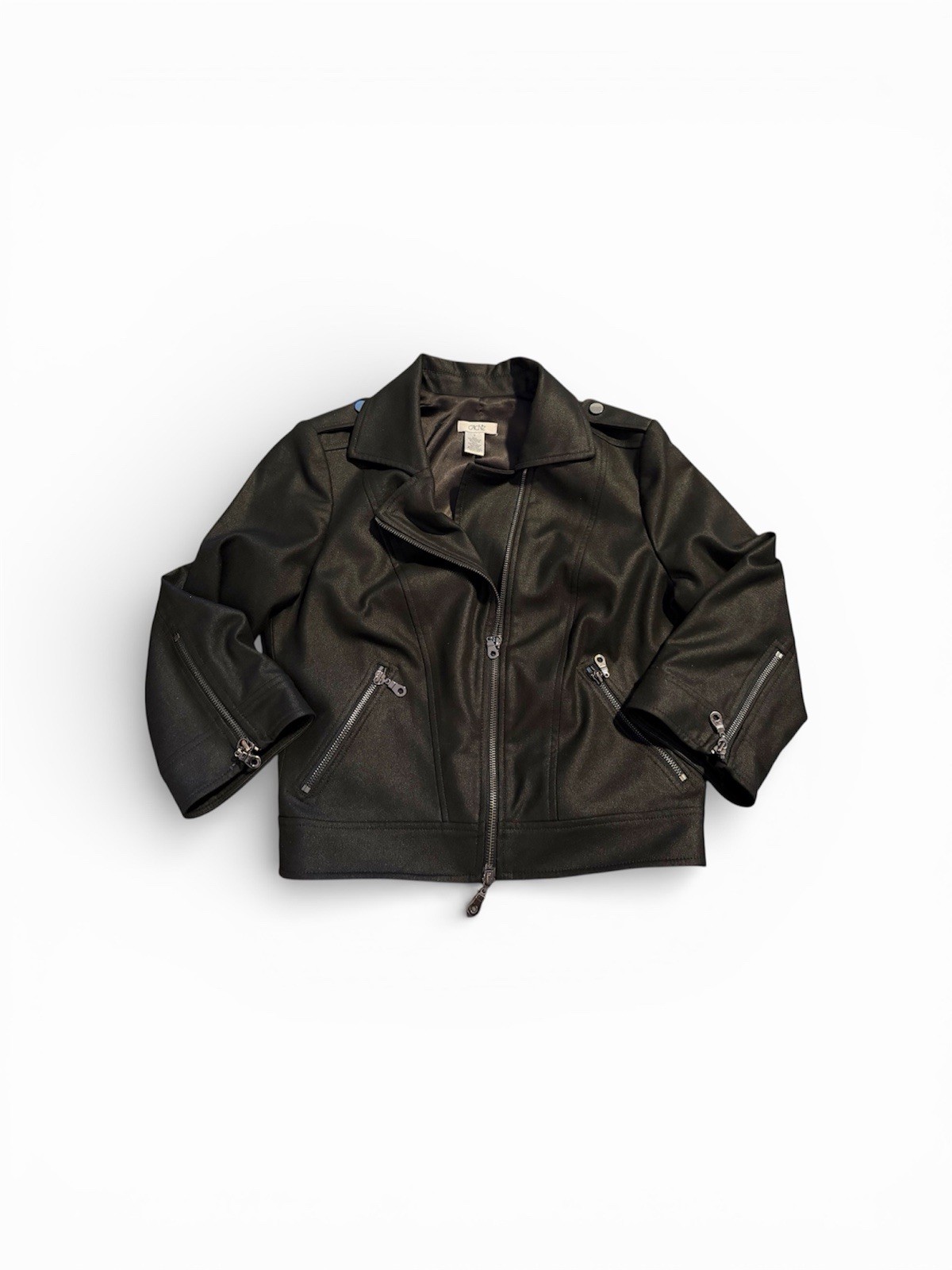 Cache Small Black Silver Collared Full Zip Moto B… - image 1