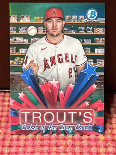 Mike Trout 2025 Bowman Baseball Catch of the Day Cards Aqua Refractor #079/125🔥
