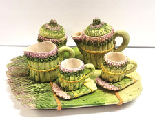 Vintage Mini Tea Set - Pink Green - Asparagus Whimsical Fairy Garden