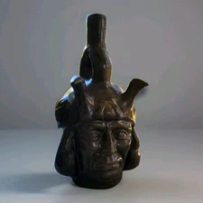 Peruvian Blackware Pottery Face Effigy Vessel Jug Vase Mayan Incan Art Vtg.