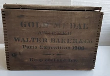 Wooden Walter Baker and Co. Chocolate Ship Box Dorchester Mass. 10.75”x7.5”x8”