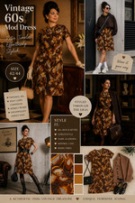 Vintage 60s Dress Paisley Mod A Line Brown Rust Size 42 44 VGC