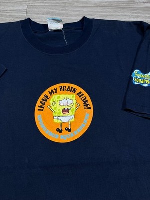 Vintage 2001 Spongebob Squarepants Leave My Brain Alone Shirt Nickelodeon XL Nav