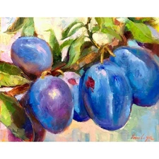 Original Plums Oil Painting on Canvas: Impressionist Kitchen Art (20x16)