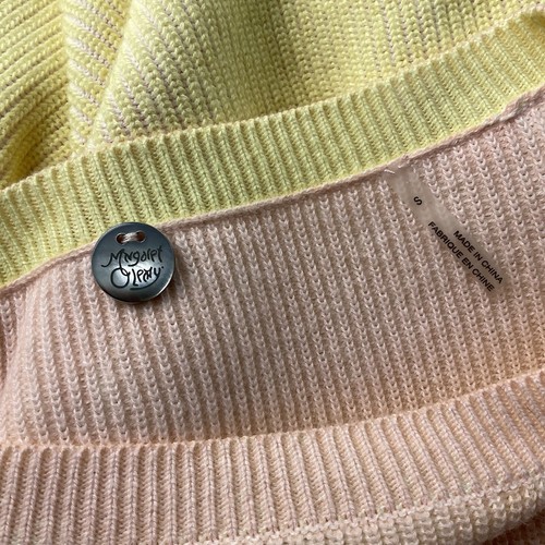 Margaret O'Leary Sweater Pull On Pink Yellow Cropped Flared Long Sleeve Ties S - Picture 10 of 11