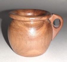 1 1/2'' HAND CARVED WOOD SMALL MUG CUP signed