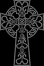 Rhinestone Bling Sparkle Iron On Transfer DIY Large Crystal Celtic Cross