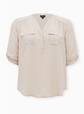 Torrid Harper Georgette Pullover 3/4 Sleeve Blouse Beige 1 1X 14 16 #E34157