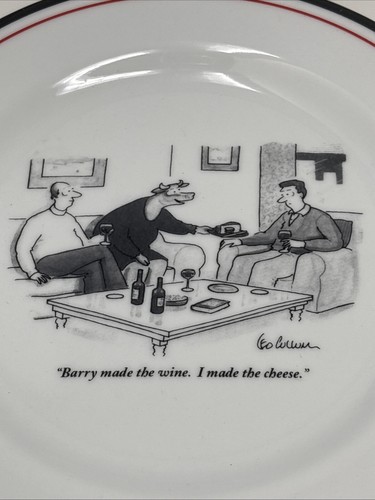 SET (6) The New Yorker Cheese Plates Comic, Funnies 8" Ceramic White, Black, Red - Picture 12 of 16