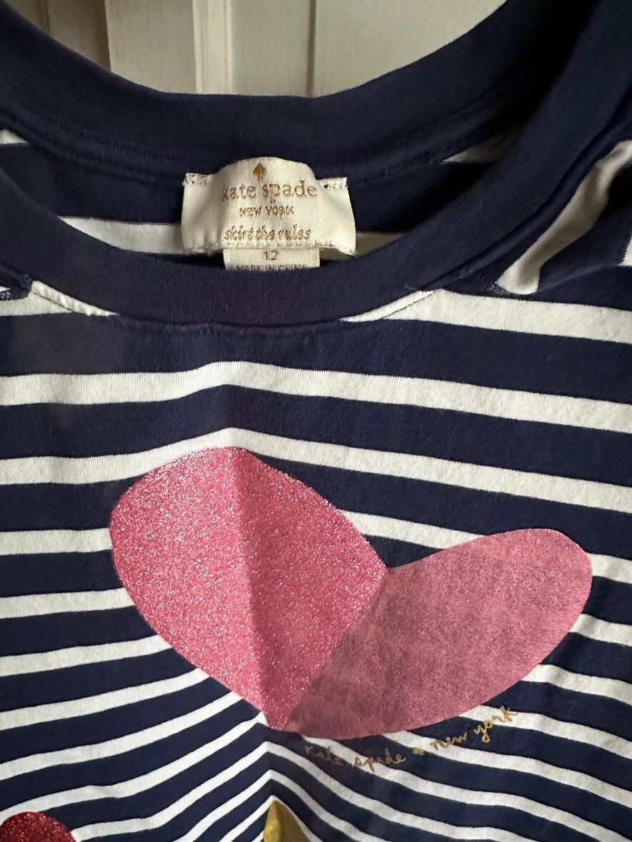 Vestito bambina Kate Spade spalle fredde con cuori in lamina taglia 12 us intime ottimeioni