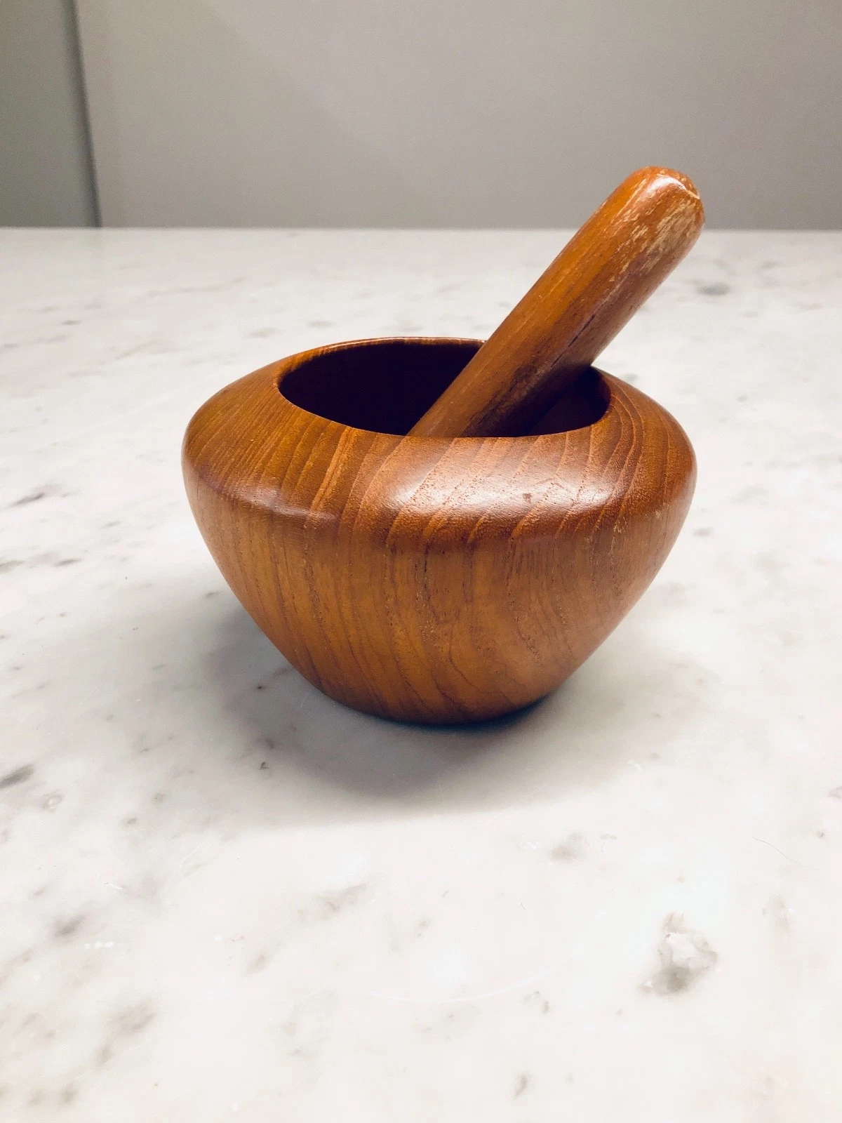Teak wood mortar and pestle Mid Century Modern Danish Modern