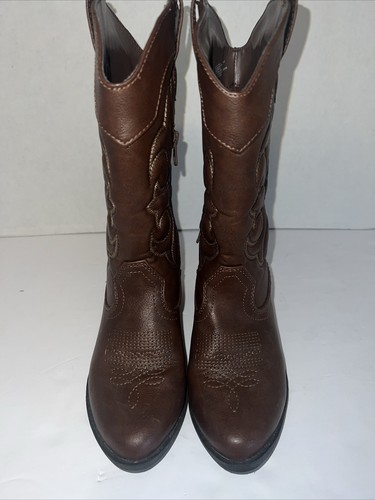 Cat & Jack Boots Youth 2 Western Cowboy Brown Leather Pull On Mid-Calf Casual - Afbeelding 2 van 9
