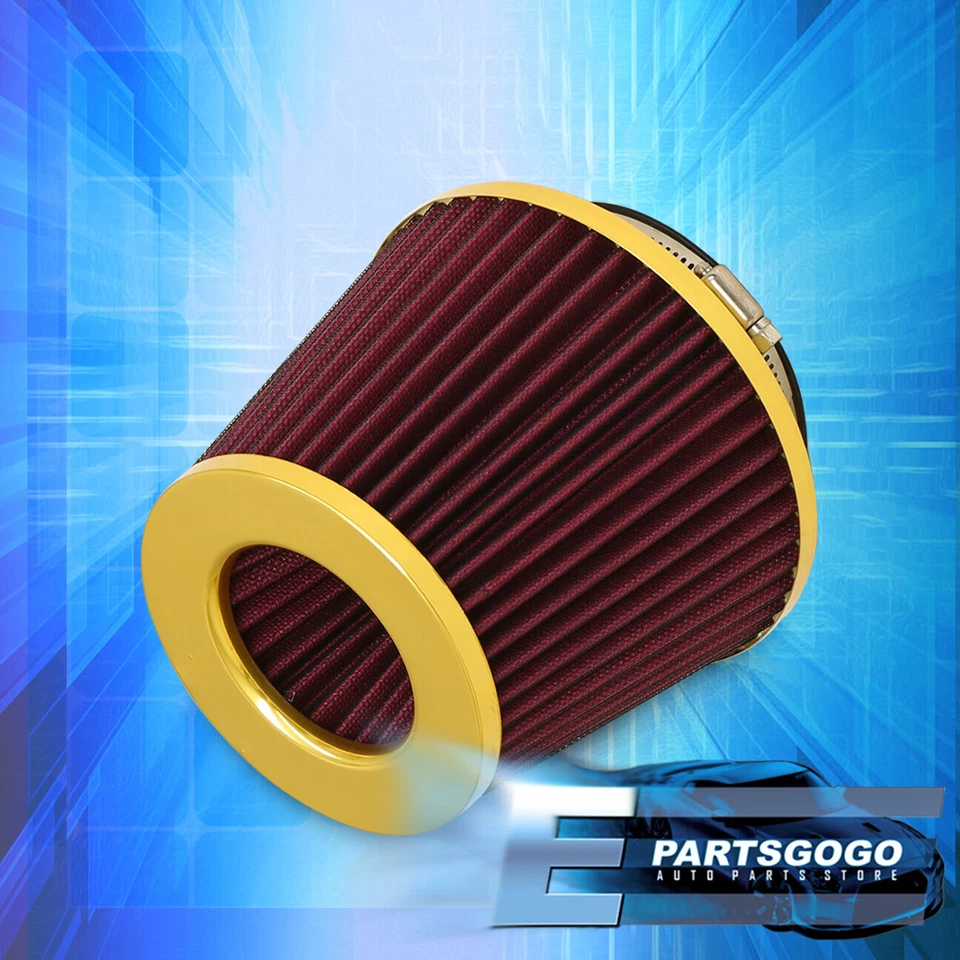For Dodge 4" Mesh Air Cold Short Intake Filter JDM VIP Dry Cone Aluminum Gold Foto 3 de 3
