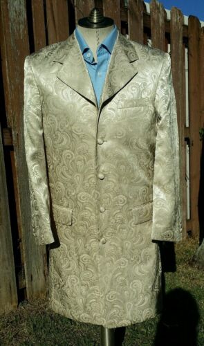 Vittorio hellbraun Paisley Sportmantel langer Blazer Jacke Trench Herren 36R Hochzeitsclub - Bild 1 von 6
