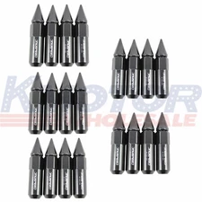 Black 20PCS M12X1.5 Cap Spiked Extended Tuner 60mm Aluminum Wheels Rims Lug Nuts