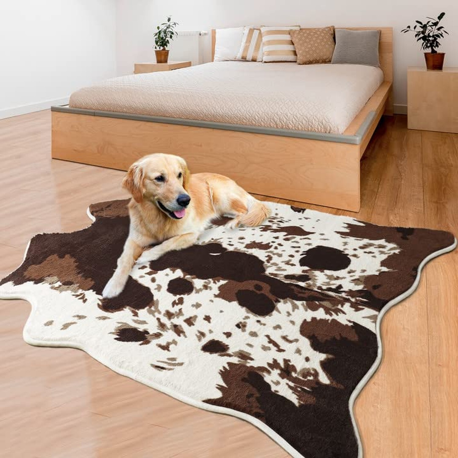 Cow Print Area Rugs Cowhide Rugs 4.6ft x5.2ft for Living Room Bedroom
