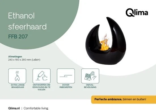 Qlima Ethanol-Kamin mondförmig 24x16x26 cm FFB 207 - Bild 4 von 4