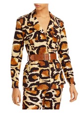 Sergio Hudson Womens Brown Belted Button Cuffs Cocktail Button Down Jacket 4