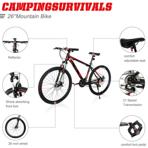 26 inch Tire Mountain Bike 21 Speed Bicycle High-Tensile Frame MTB Bikes for Men - Picture 5 of 8