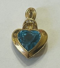 Vintage 14k Yellow Gold Topaz & Diamonds Heart Pendant 4.8 Grams 2915.95 per troy oz