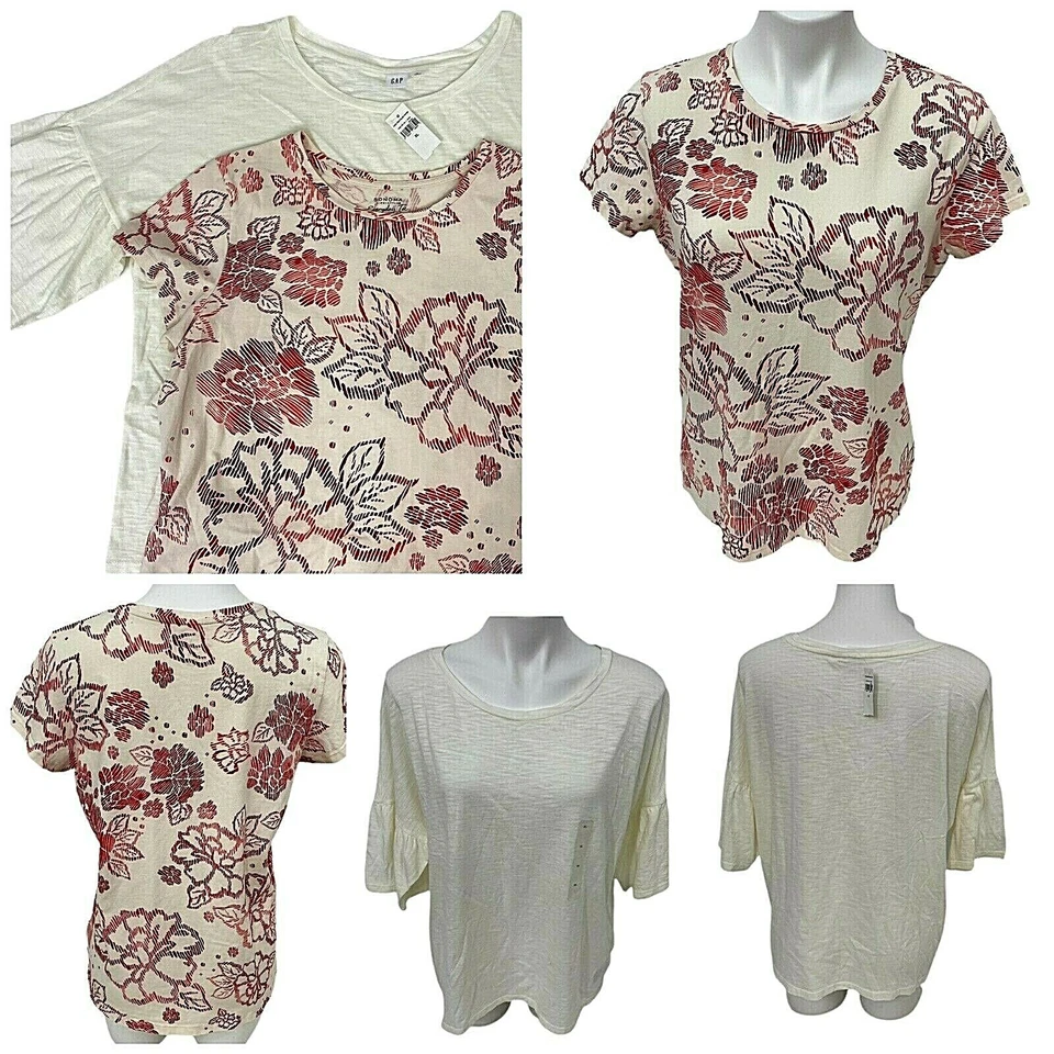 Sonoma Top Womens XL Lot Casual Tee Cream Red Floral Short Sleeve Work Office - Image 2 of 4