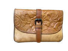 Patricia Nash Tooled Tori Floral crossbody/clutch light tan pre owned