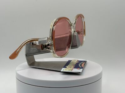 Vintage Oversize Sunglasses NOS Drop Temple Rose Lens Pink & Clear Frame 70s-80s Vintage Oversize Sunglasses NOS Drop Temple Rose Lens Pink  main image 2