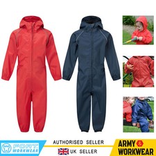 Kids Waterproof All In One Rain Puddle Suit Boys & Girls Hood Childs Coverall 