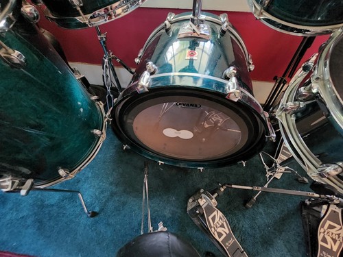 Premier XPK 5-Piece Birch Drum Set in Natural Teal w/Cymbals, +Many Extras - Picture 5 of 23