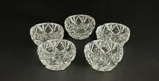 Set Of 5 ~ Vintage Diamond Cut Glass Salt Cellars Salt Dips ~ 1.5" Diameter