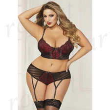 New Women lingerie lace two piece bra set black plus size 1X 2X 3X 4X 10831X