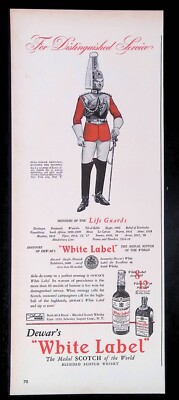 Print Ad 1930's Dewars White Label Scotch Whiskey Honours Lifeguard Sword